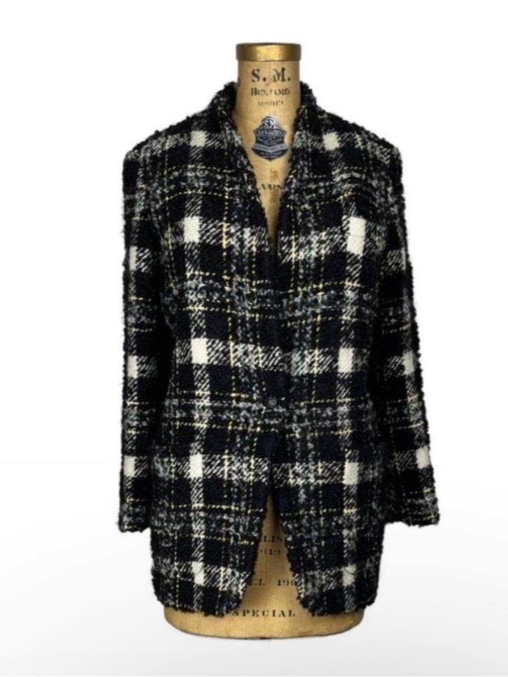 Veronica Beard Black & White Plaid Bouclé Blazer